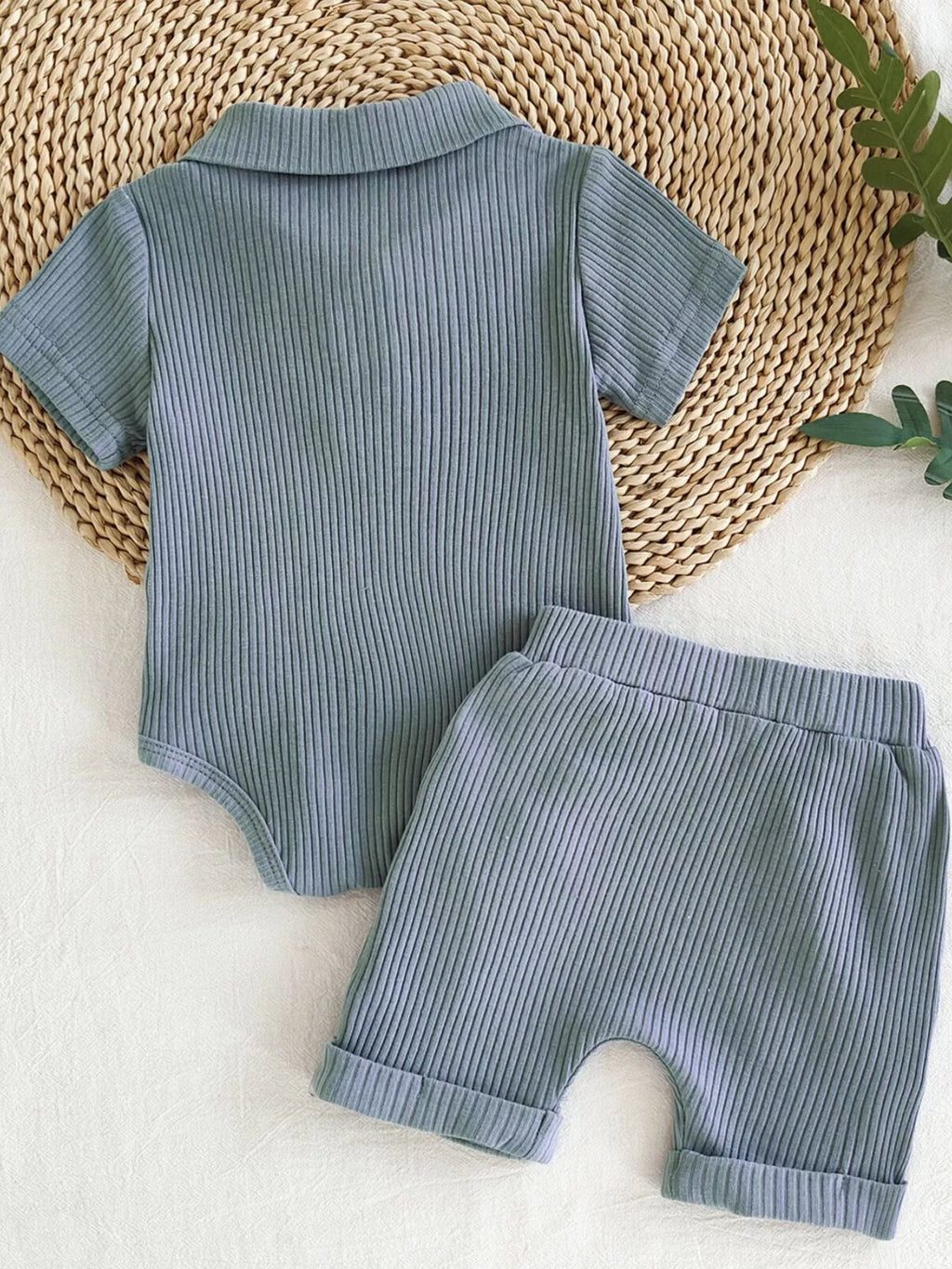 Children's Ribbed Knit Polo Bodysuit & Shorts Set