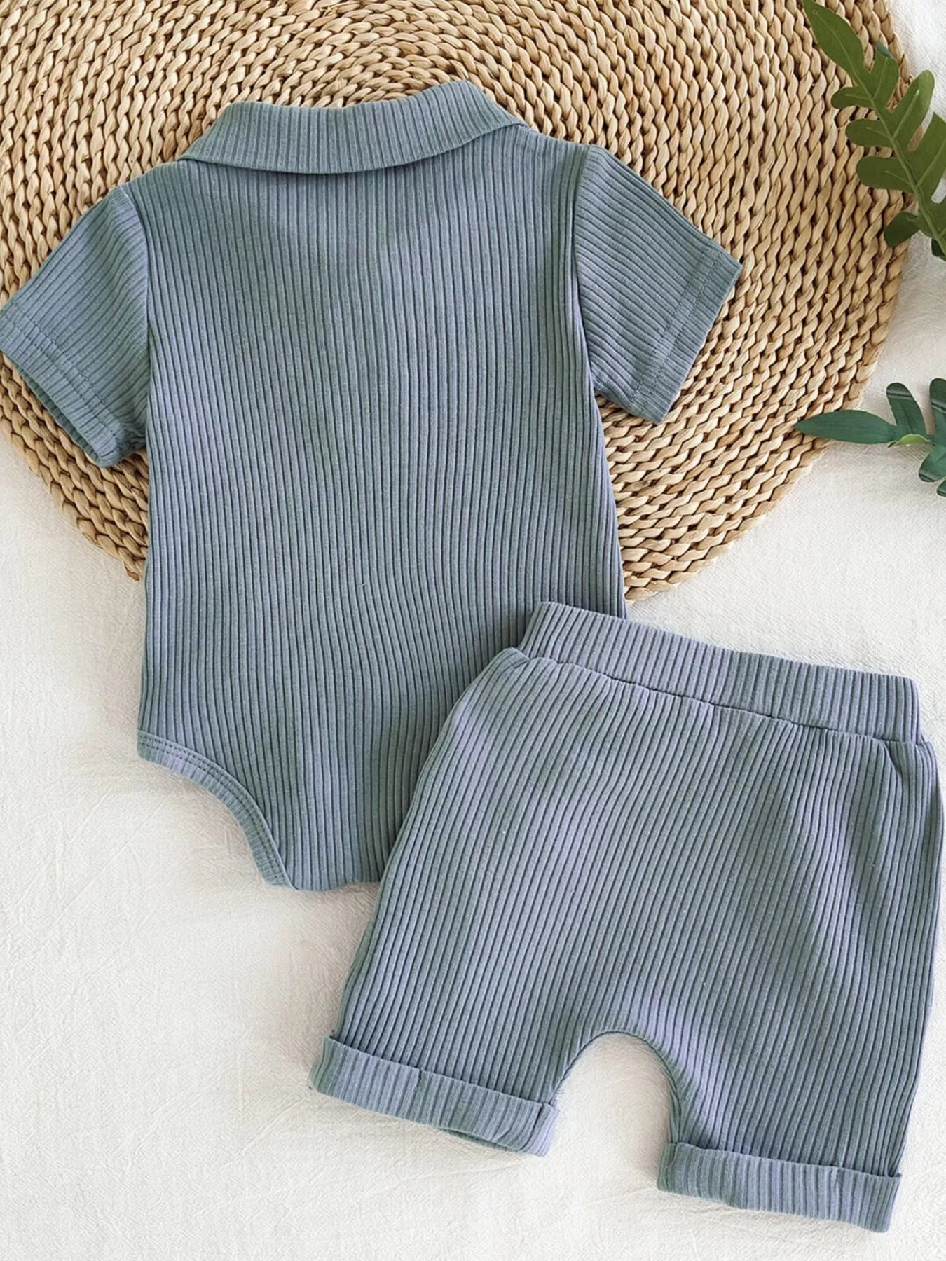 Children's Ribbed Knit Polo Bodysuit & Shorts Set