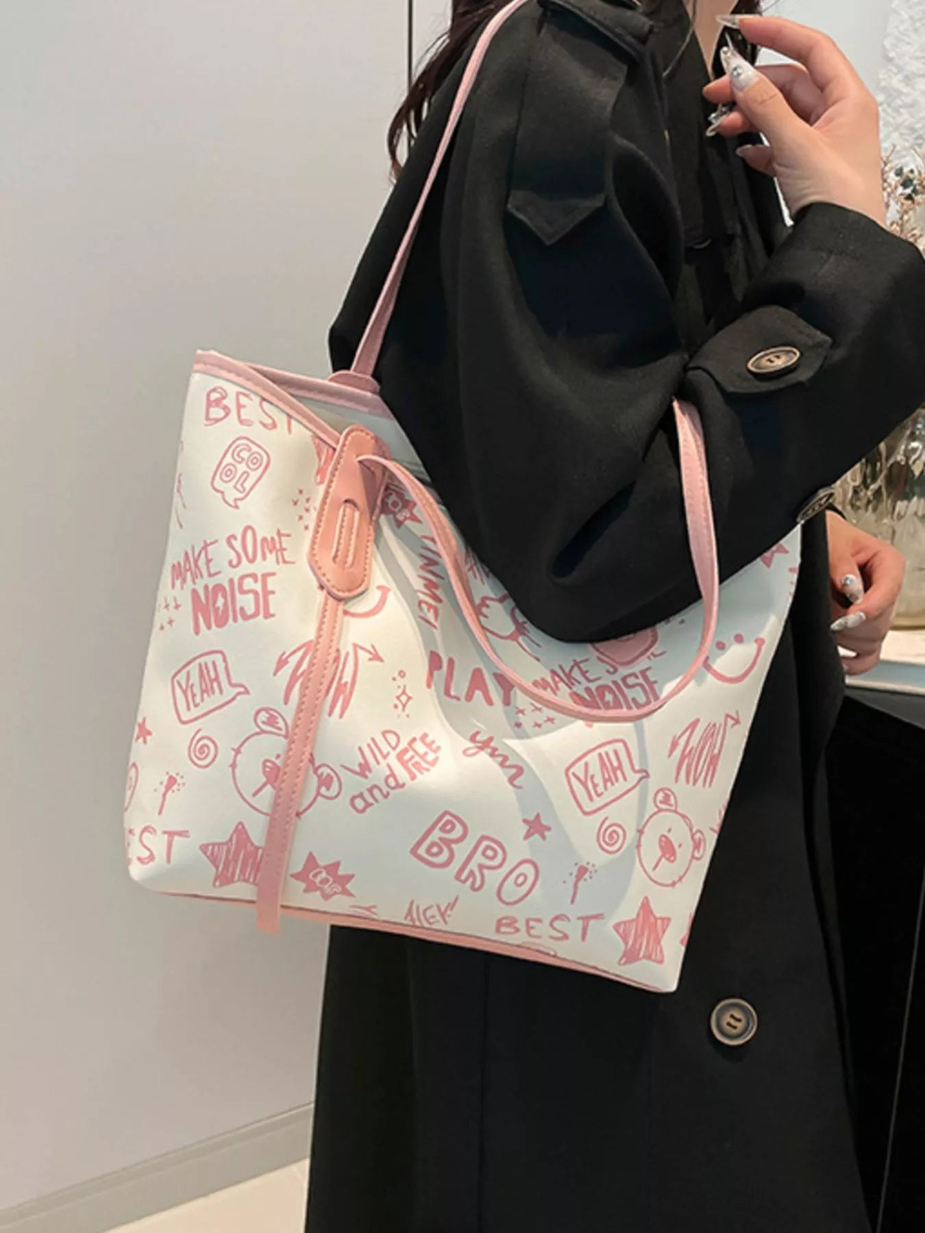 Graffiti Print Casual Tote Bag
