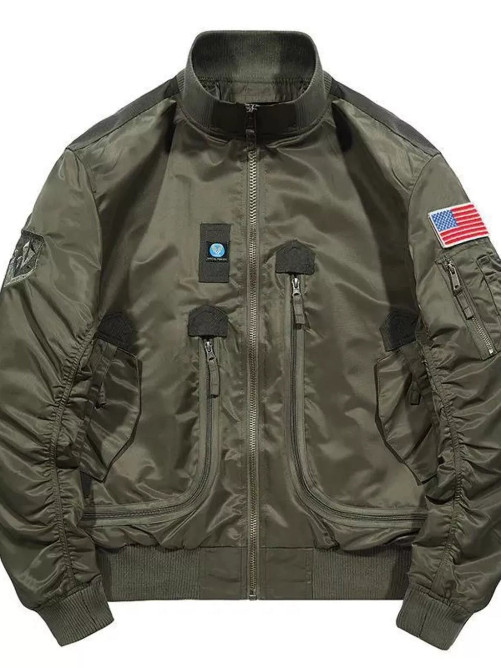 Men's Plus Size Zip Up Bomber Jacket with Multiple Pockets