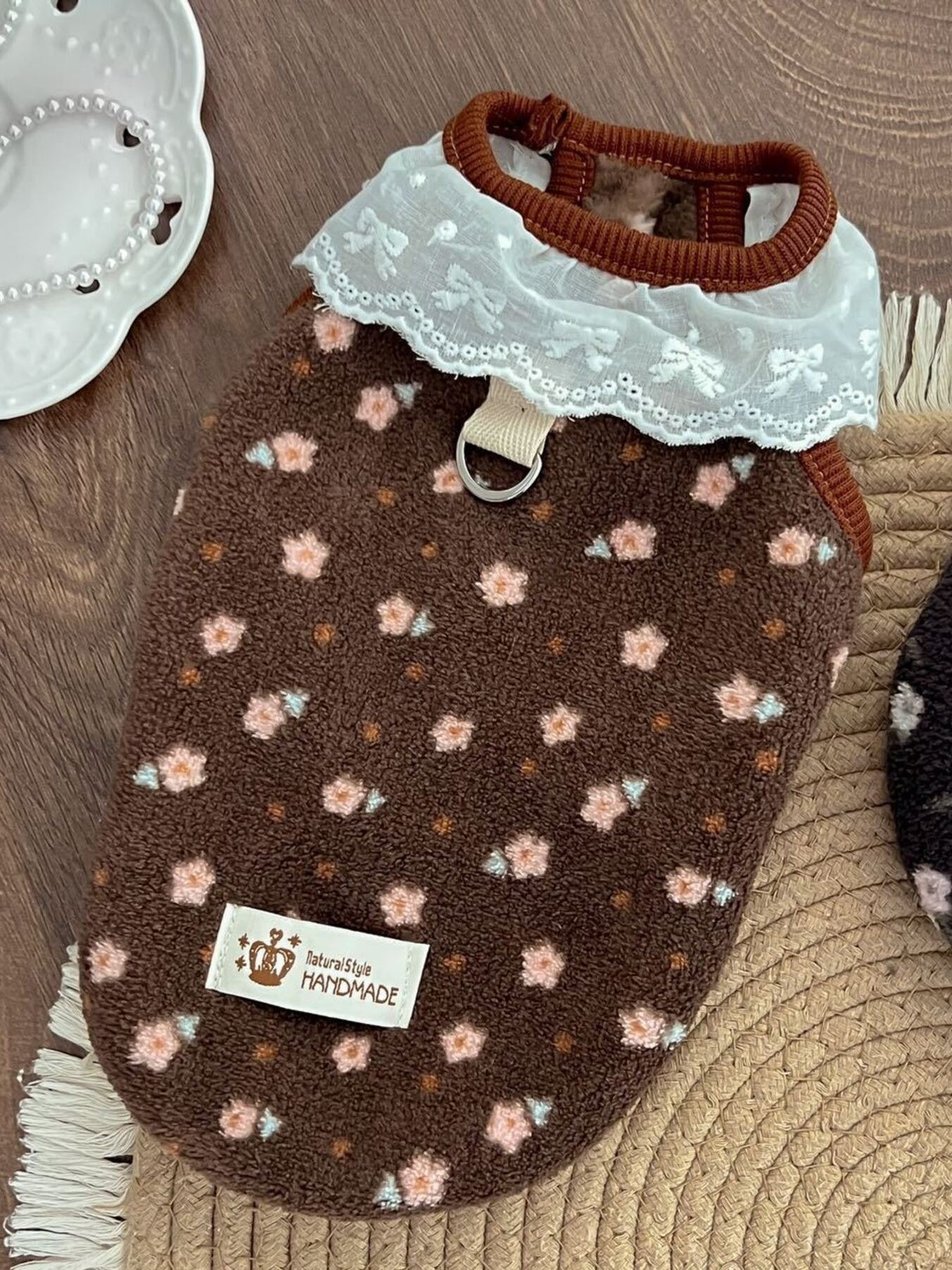 Fleece Pet Top with Lace Collar