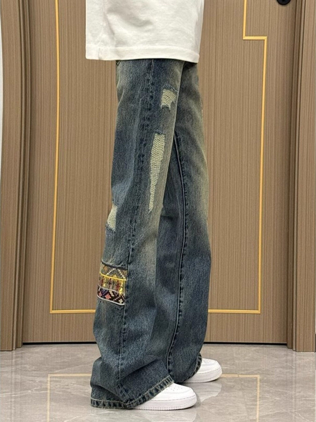 Men's Full Size Patchwork Wide Leg Jeans Plus Size