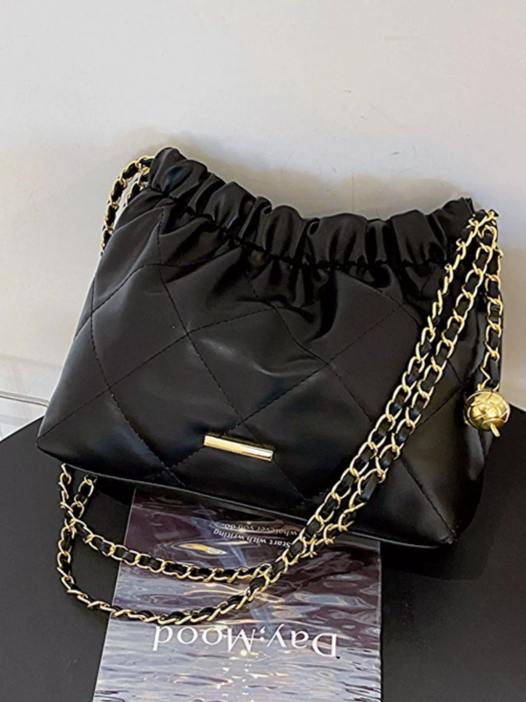 Quilted Ruched Chain Shoulder Bag