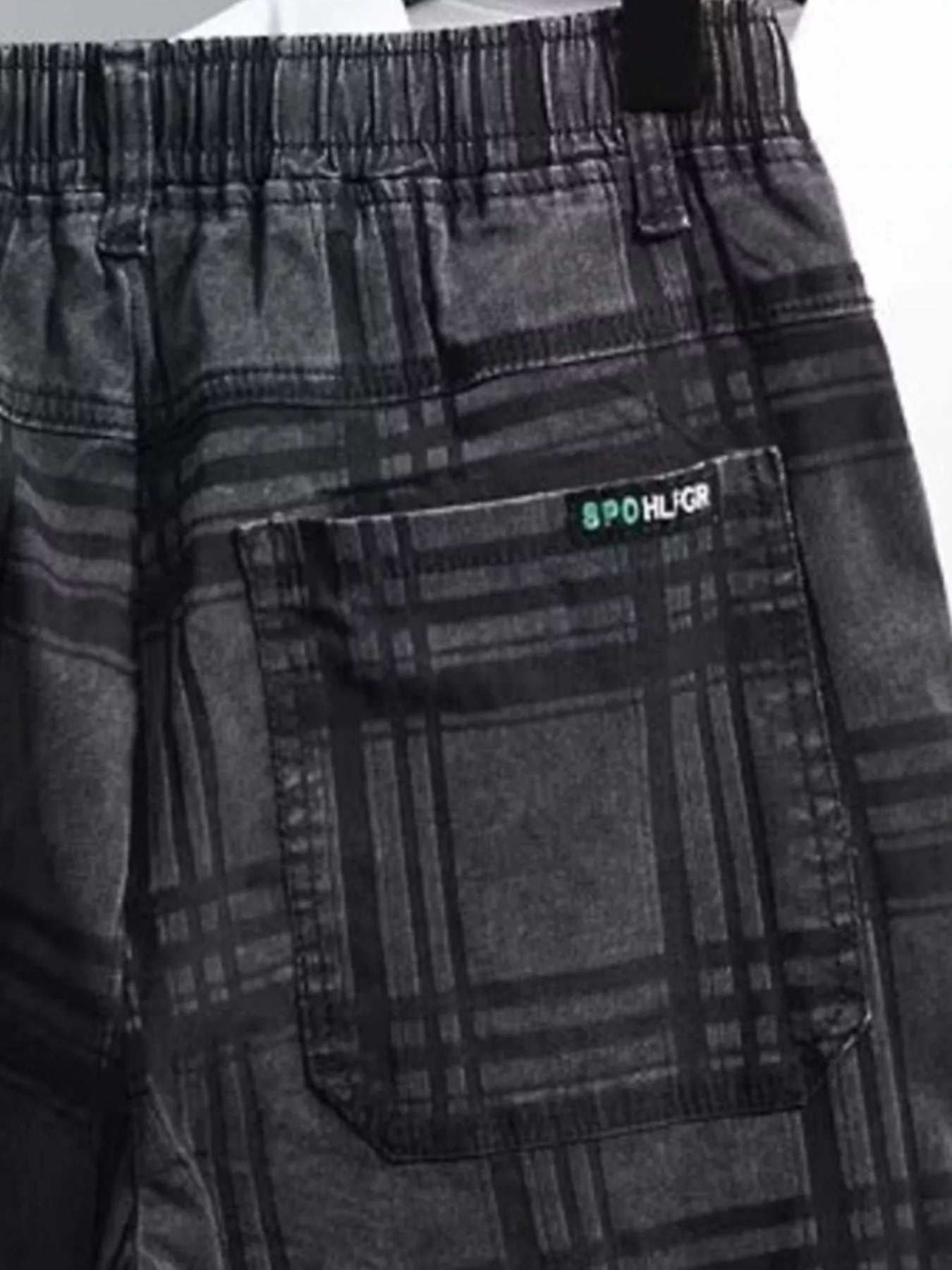 Men's Plus Size Plaid Pattern Elastic Waist Denim Shorts