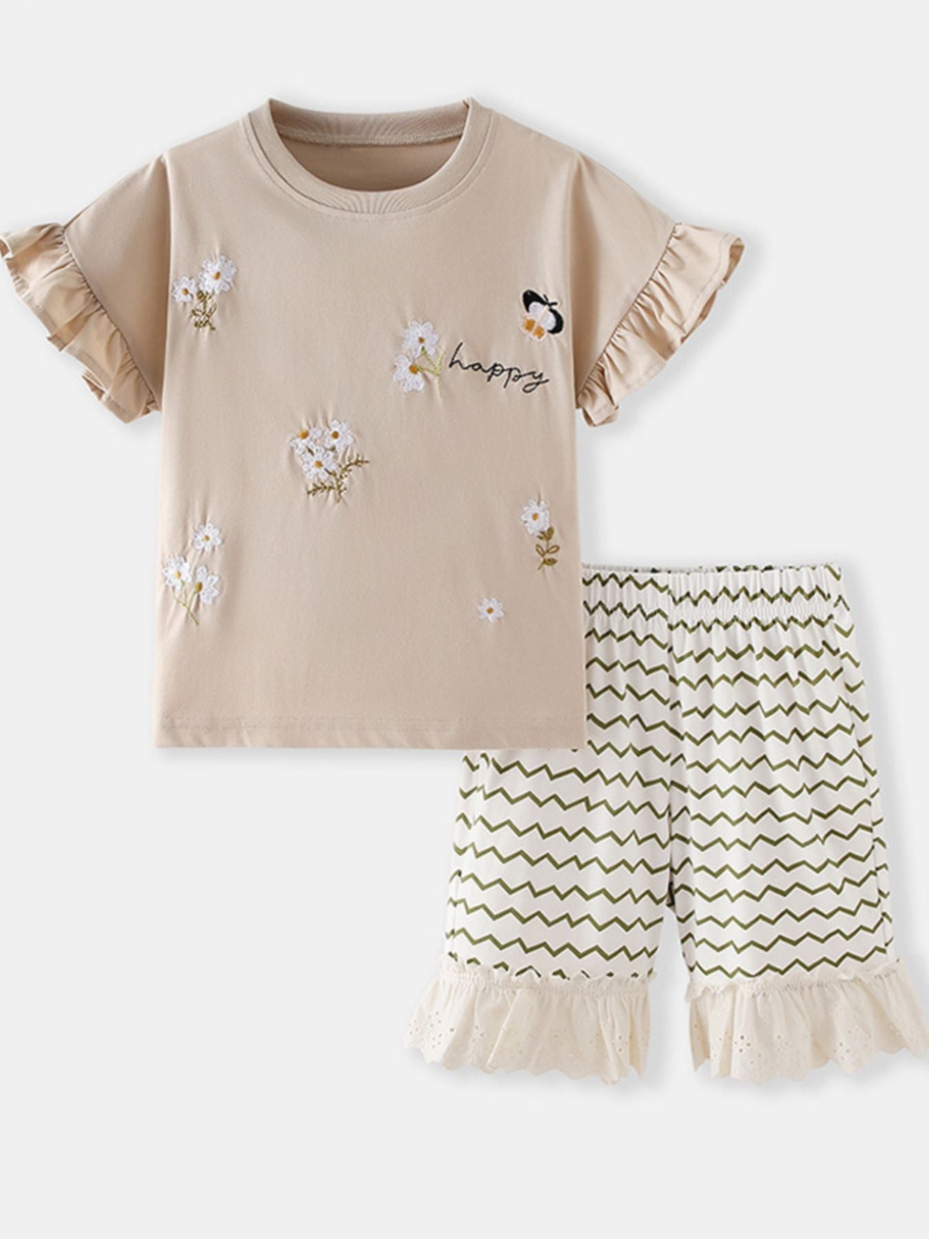 Children's Ruffled Round Neck Tee and Shorts