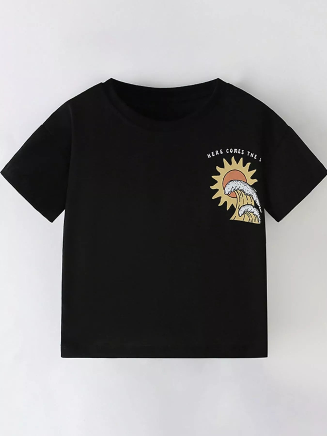 Children's Summer Sun & Wave Graphic Short Sleeve T-Shirt