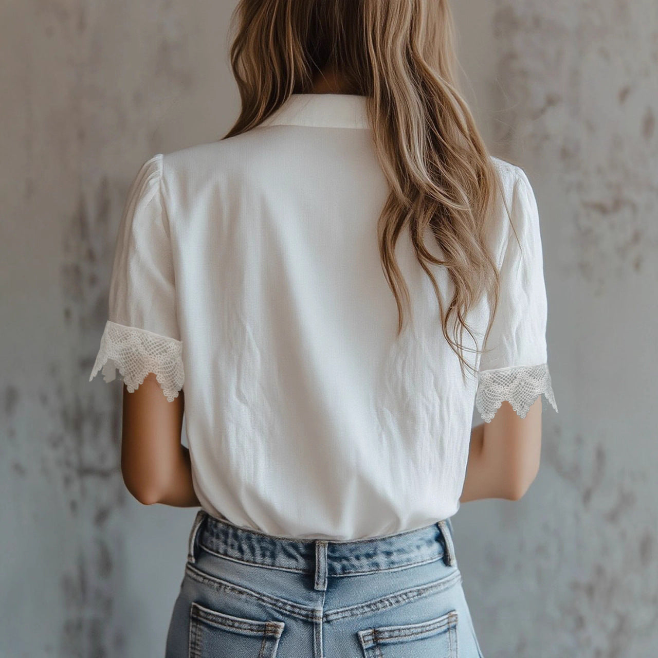 Women’s Lace Puff Sleeve Loose Fit Top