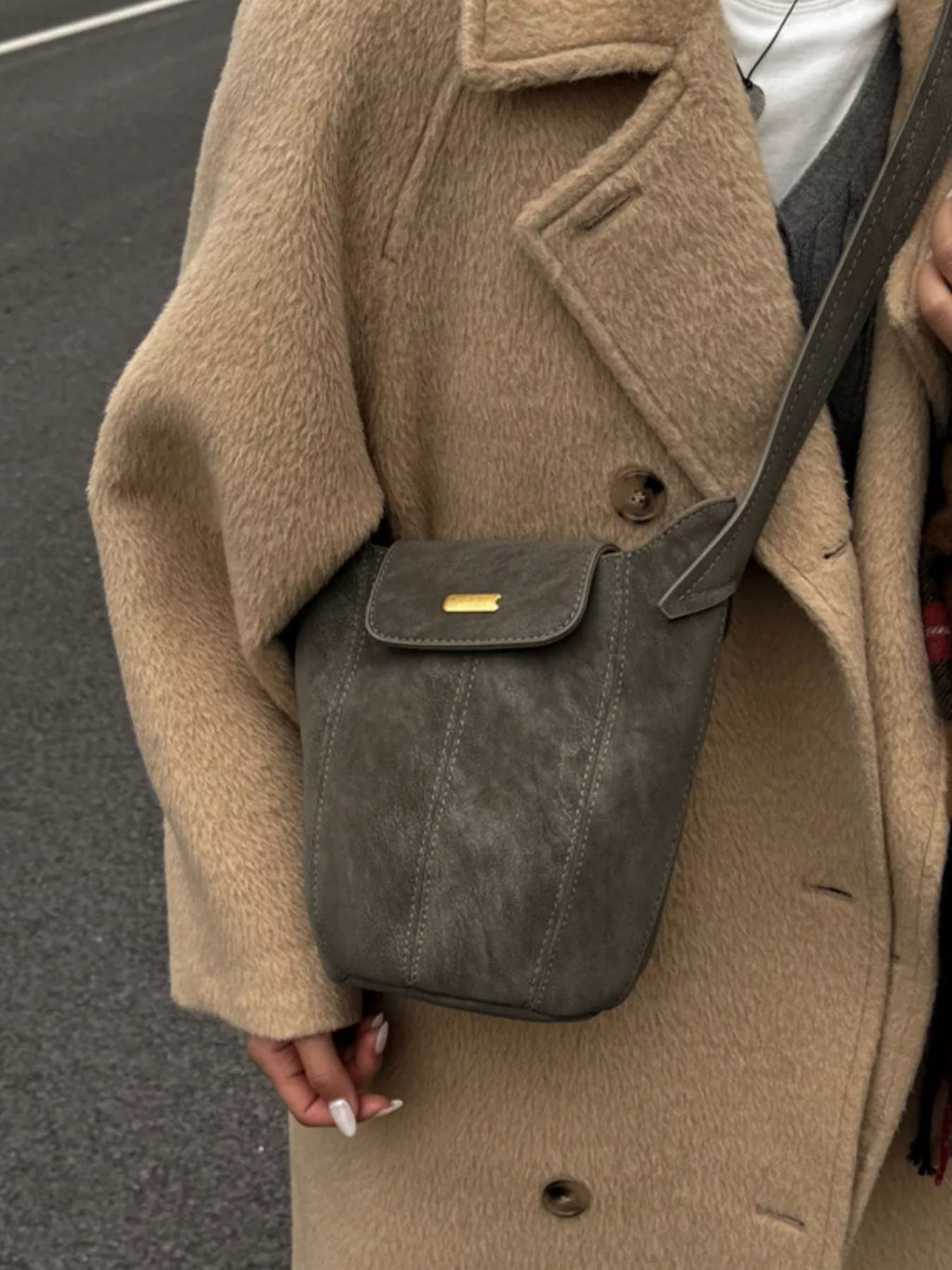 Vintage Suede Bucket Shoulder Bag