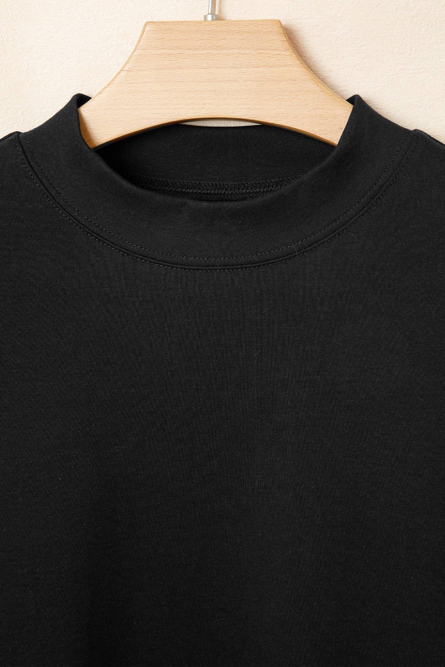 Black Solid Color High Neck Oversize Tee