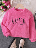 Children's Love Round Neck Fuzzy Sweatshirt