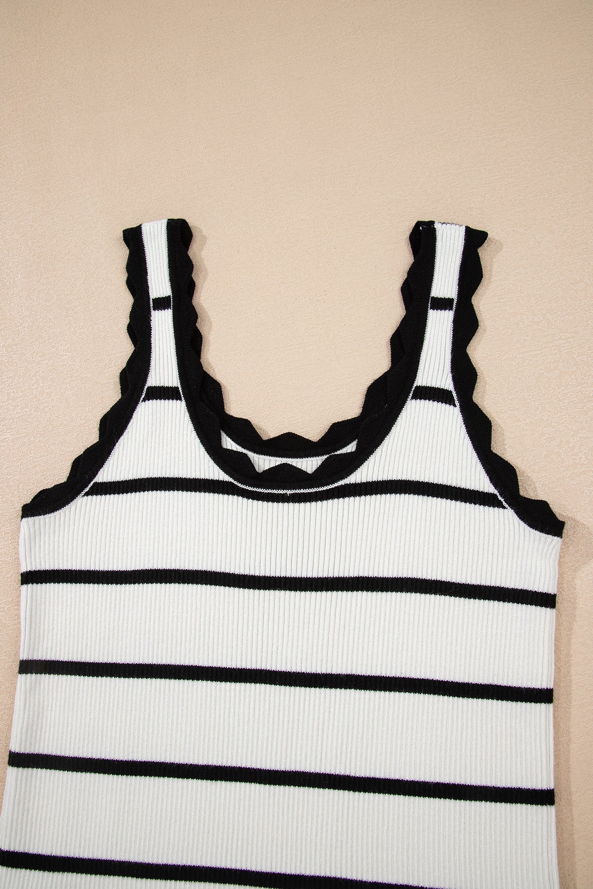 Black Striped Scalloped Edge U Neck Sleeveless Sweater Vest