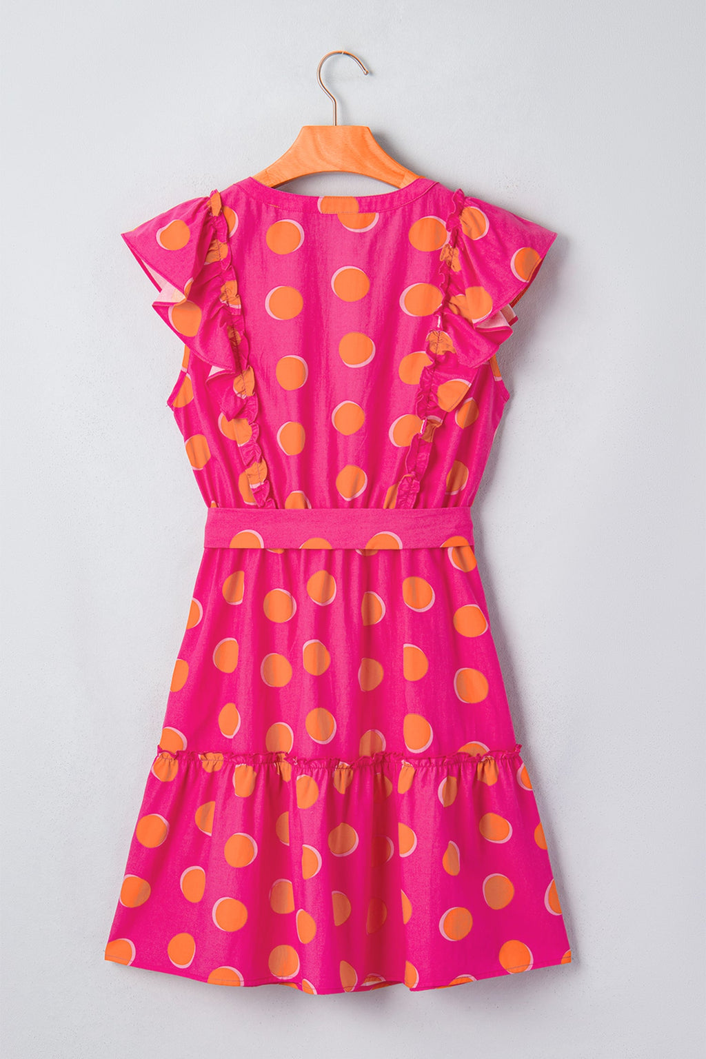 Rose Double Polka Dot V Neck Ruffled Short Sleeve Dress