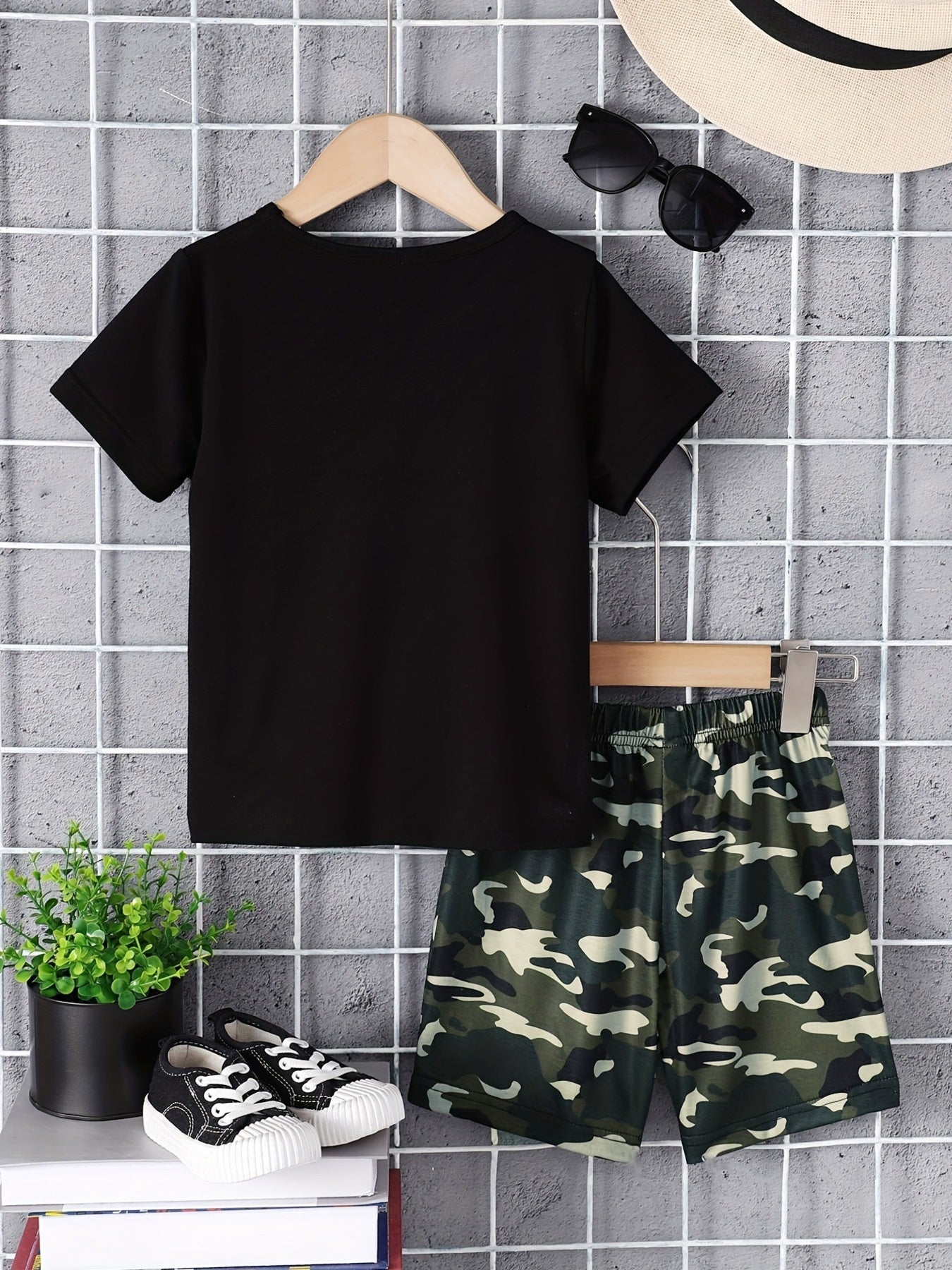 Children's Letter Graphic Tee & Camo Shorts Set