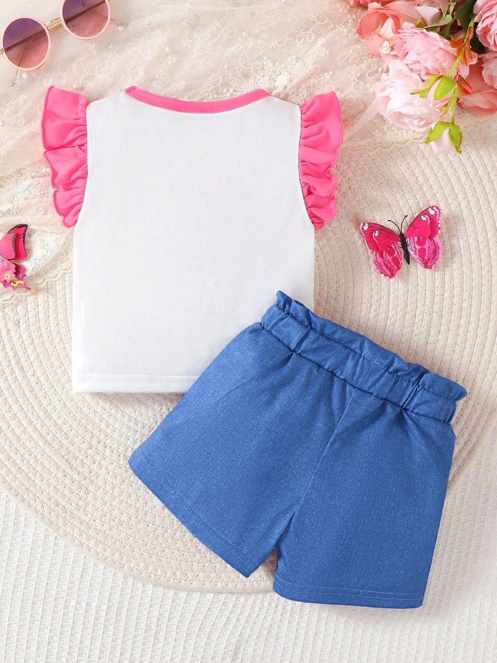 Children's Ruffled Butterfly Tee and Shorts Set