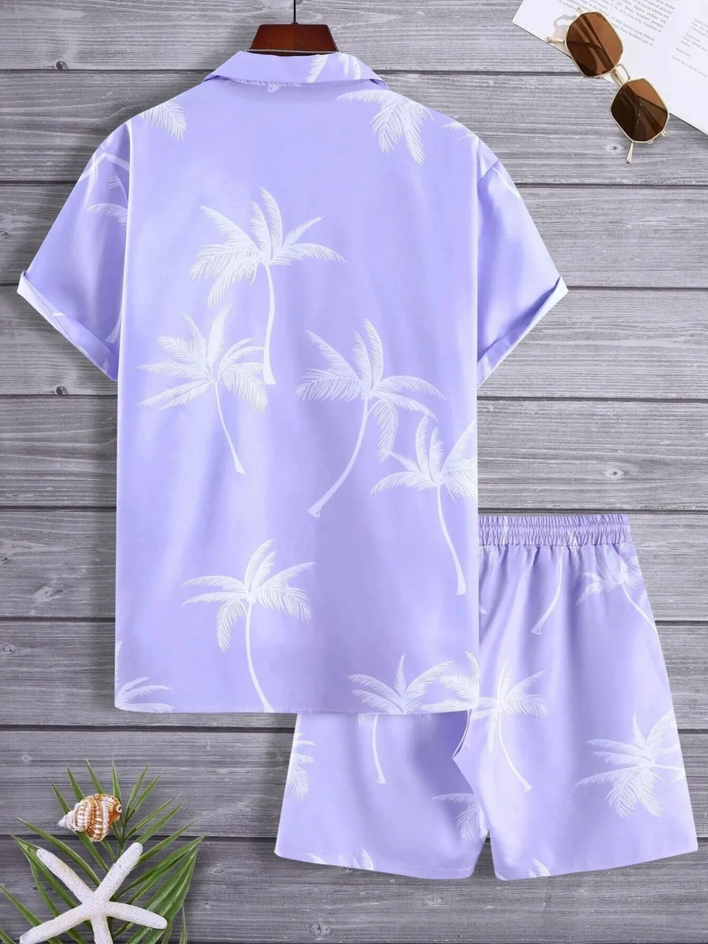 Men's Full Size Palm Print Button Up Shirt and Shorts Set Plus Size