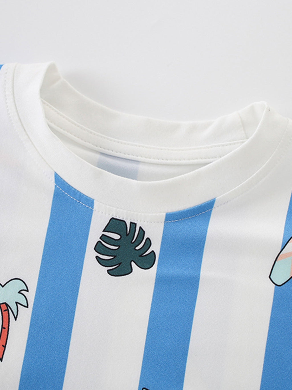Children's Striped Cartoon Print Round Neck T-Shirt