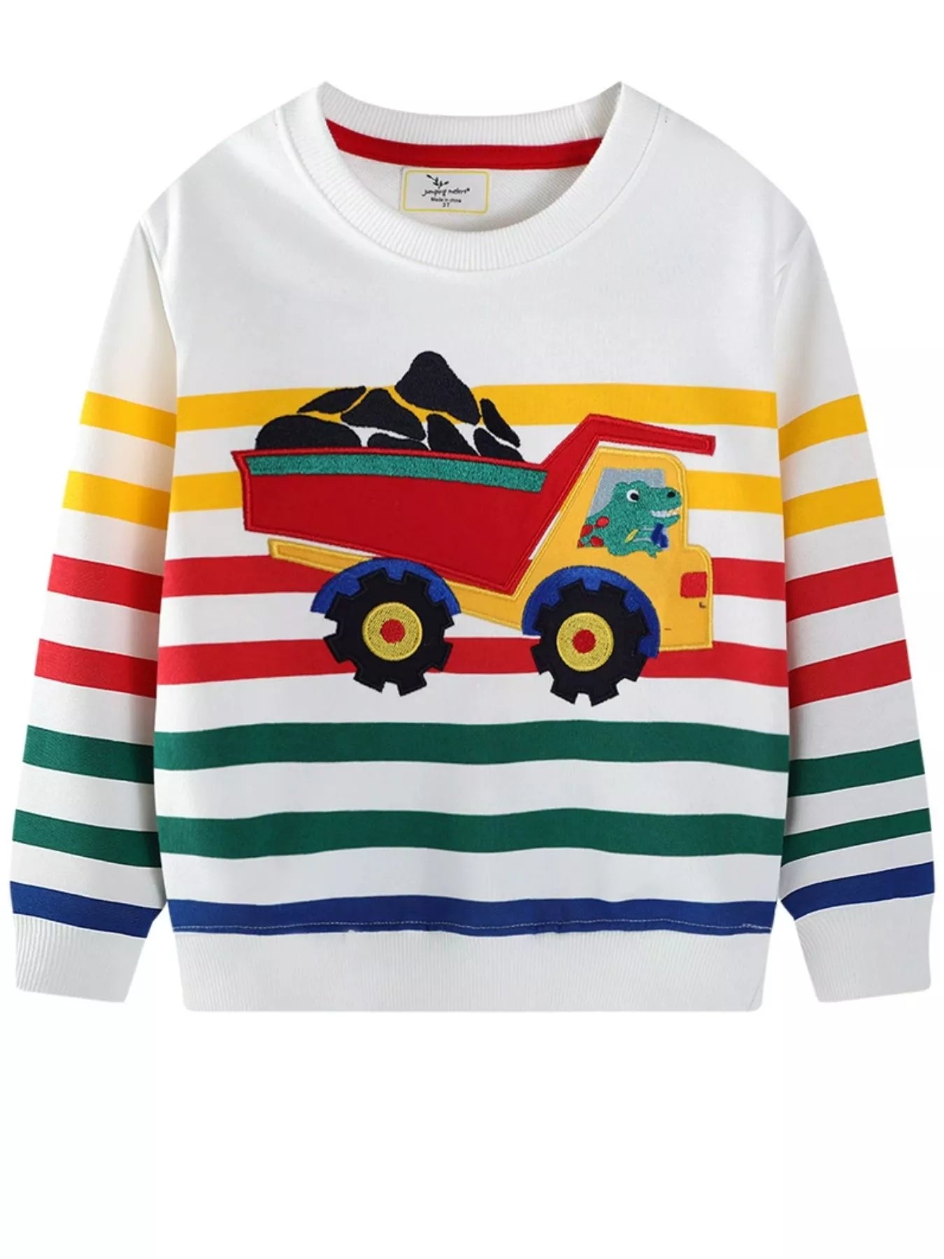 Children's Cartoon Truck Striped Sweatshirt