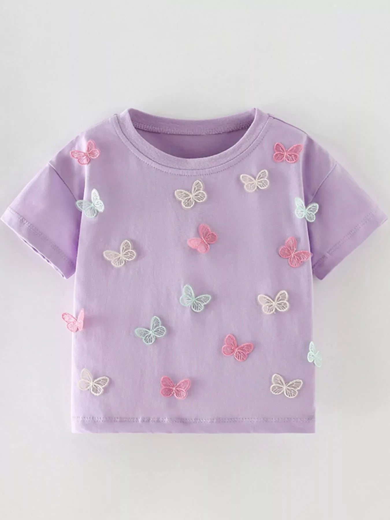 Children's Butterfly Applique Crew Neck T-Shirt