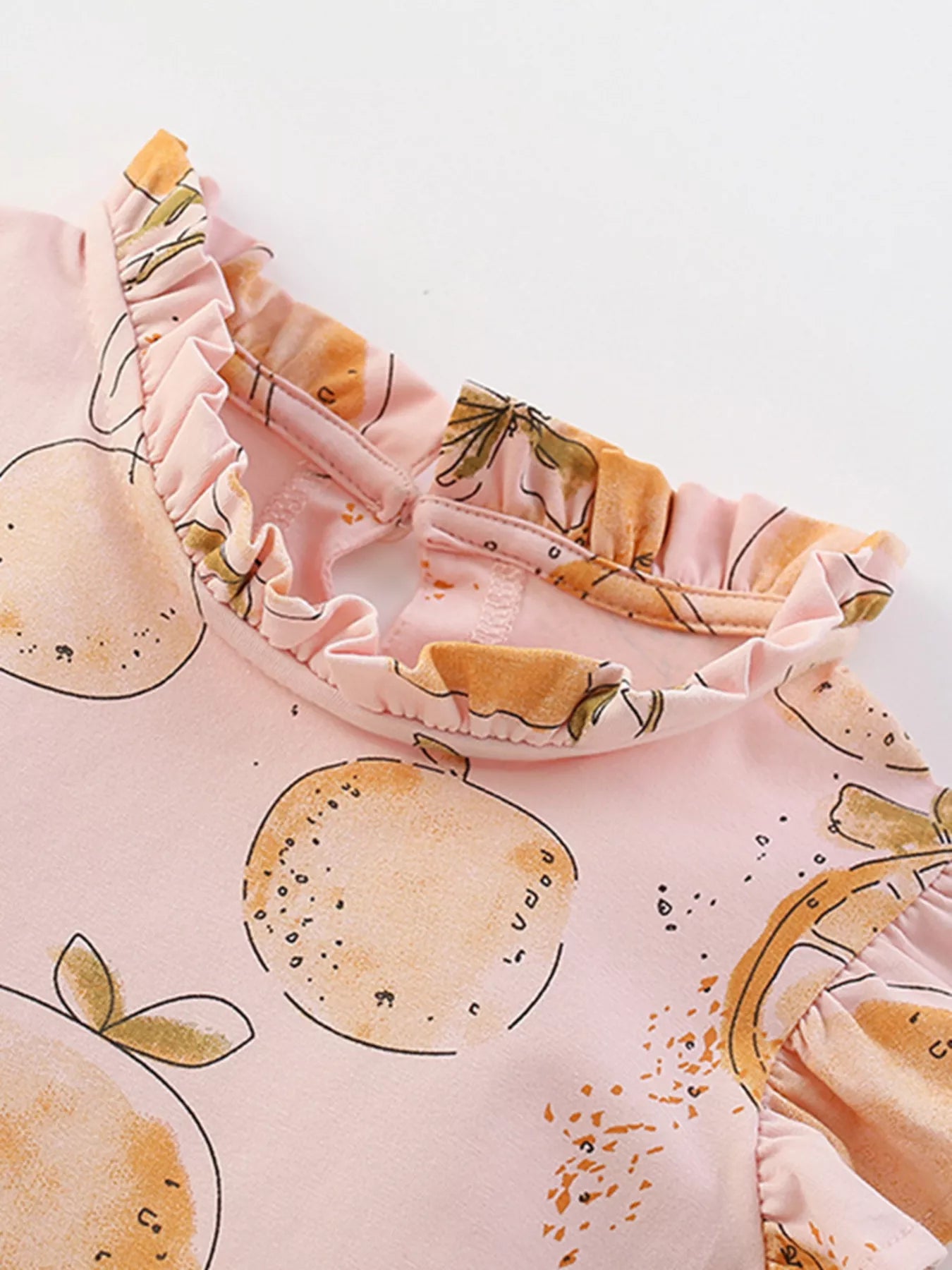 Children's Sweet Citrus Print Ruffle Sleeve Dress
