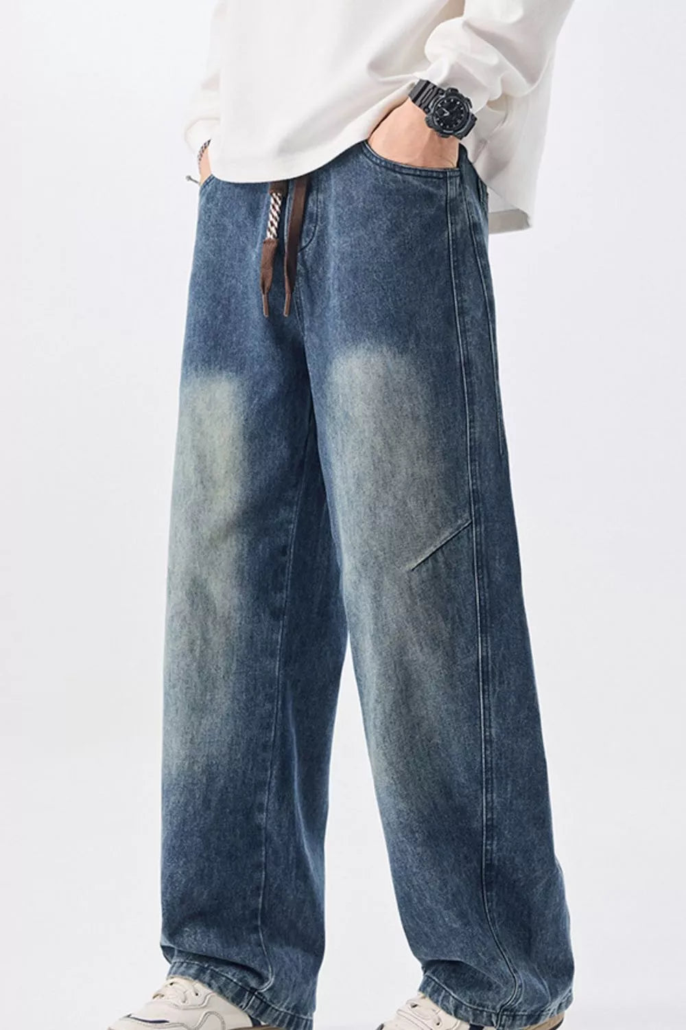 Men's Plus Size Vintage Wash Wide Leg Jeans