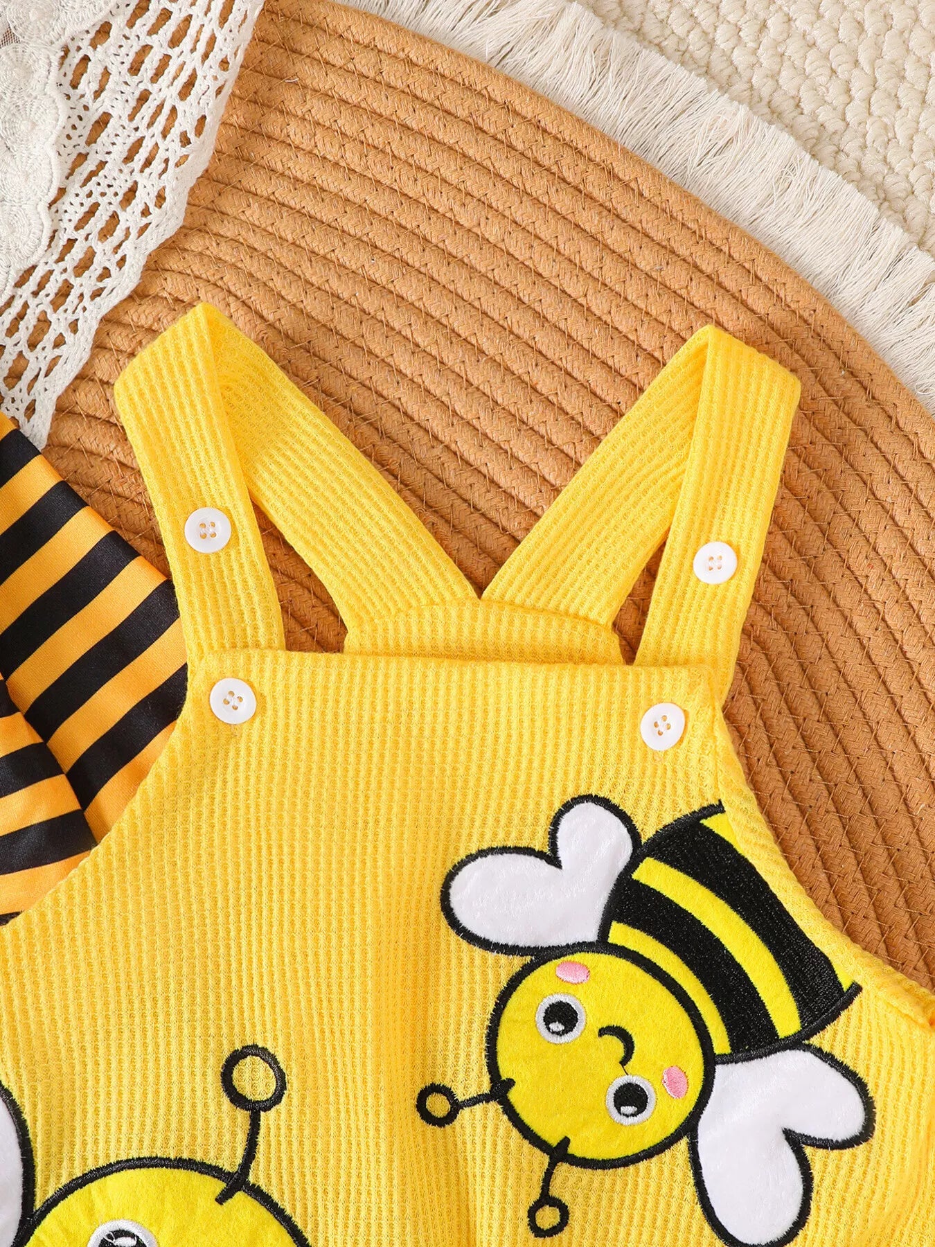 Children's Striped Bodysuit & Overalls & Headband Set