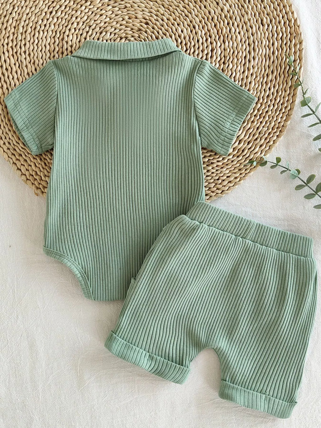 Children's Ribbed Knit Polo Bodysuit & Shorts Set