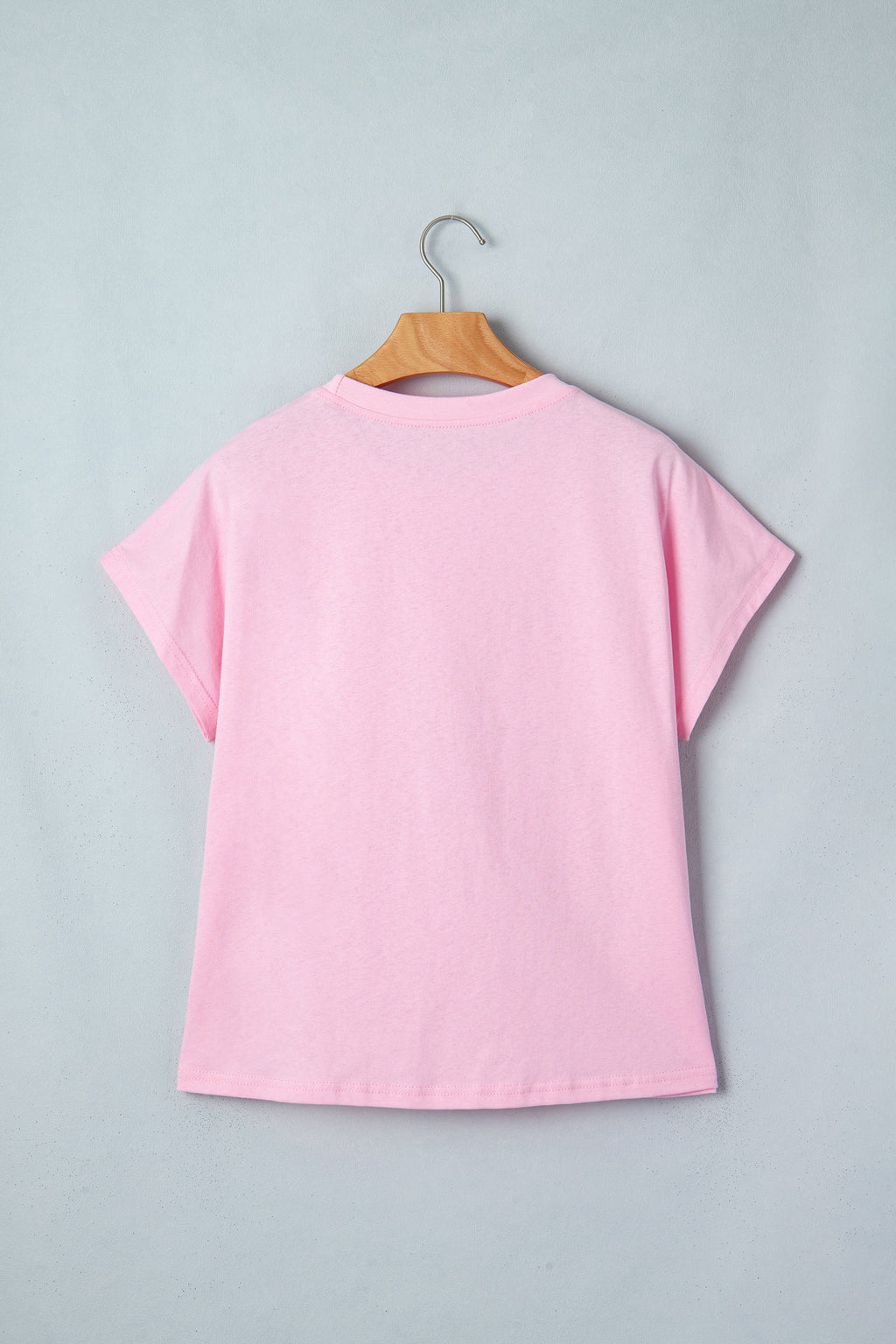 Pink Leopard Bow Embroidered Cotton Round Neck T Shirt