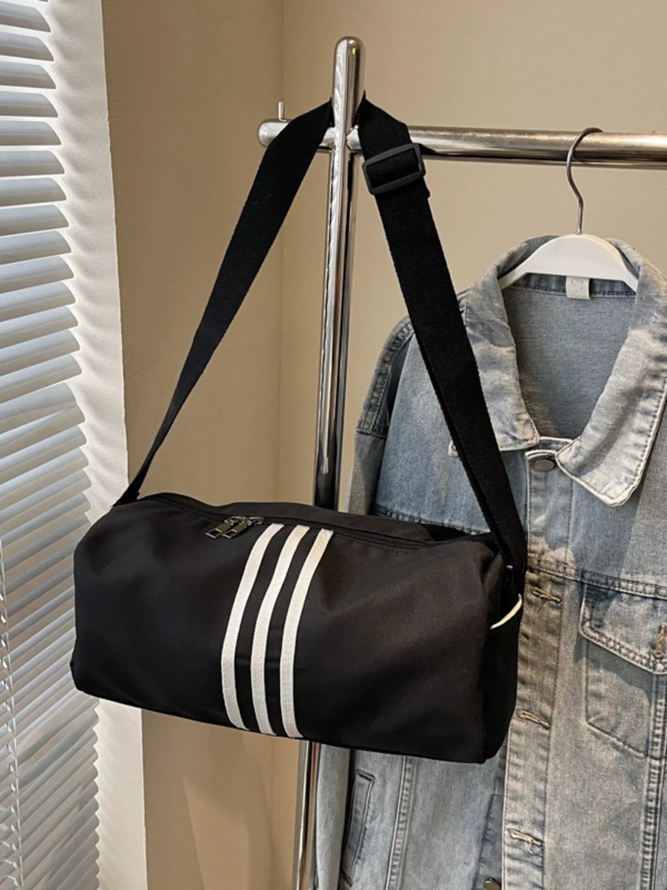 Striped Adjustable Strap Duffel Bag