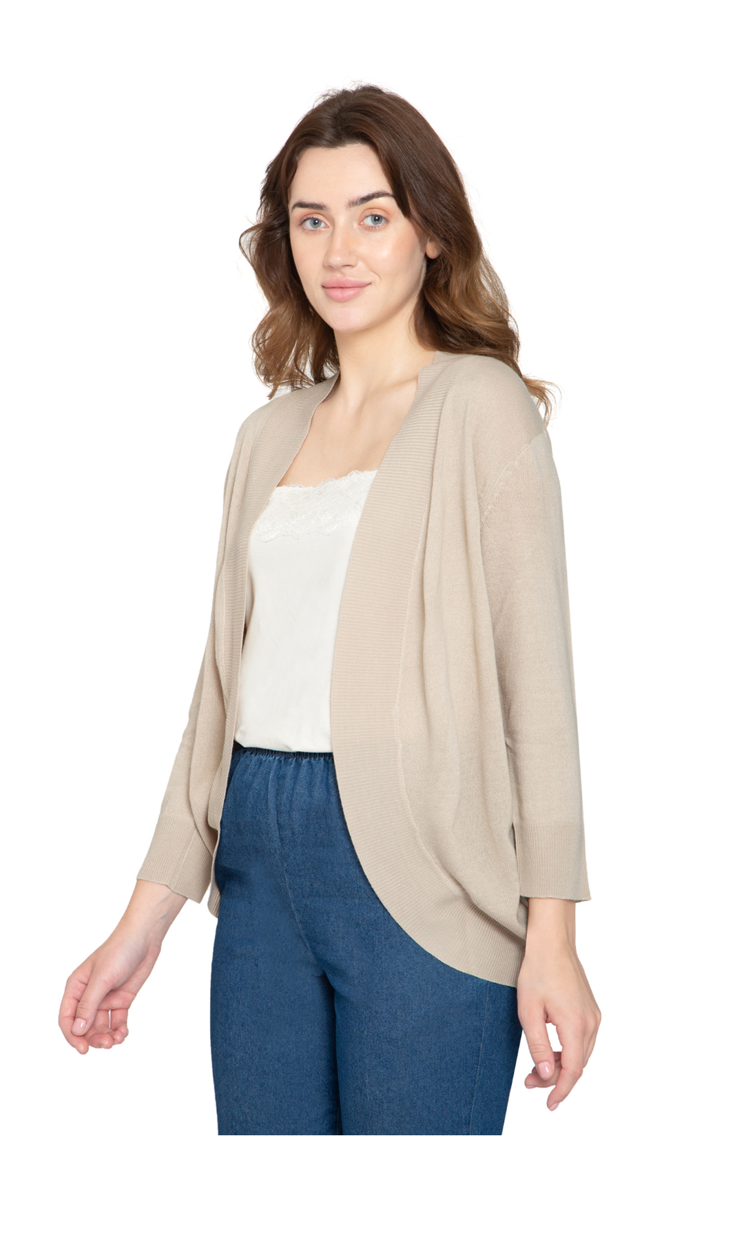 Women's Open Front Curved Hem Cardigan — Cashmere-Like Soft Knit