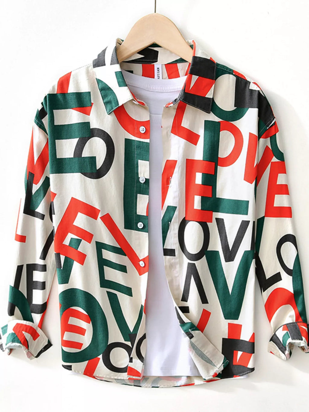 Men's Plus Size Letter Print Long Sleeve Shirt