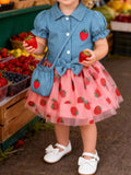 Children's Strawberry Short Sleeve Top and Skirt Set with Bag