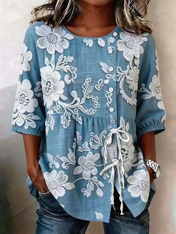Women's Floral 3D Print Top – Loose Fit Elegant Casual S to 3XL