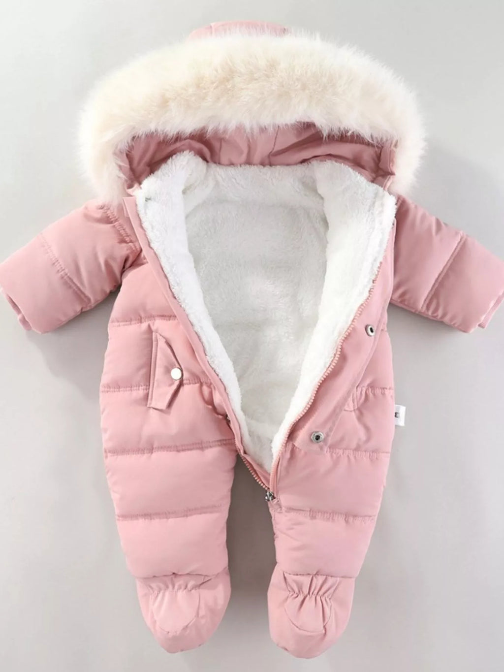Children's Warm Padded One-Piece Snowsuit with Fur Hood