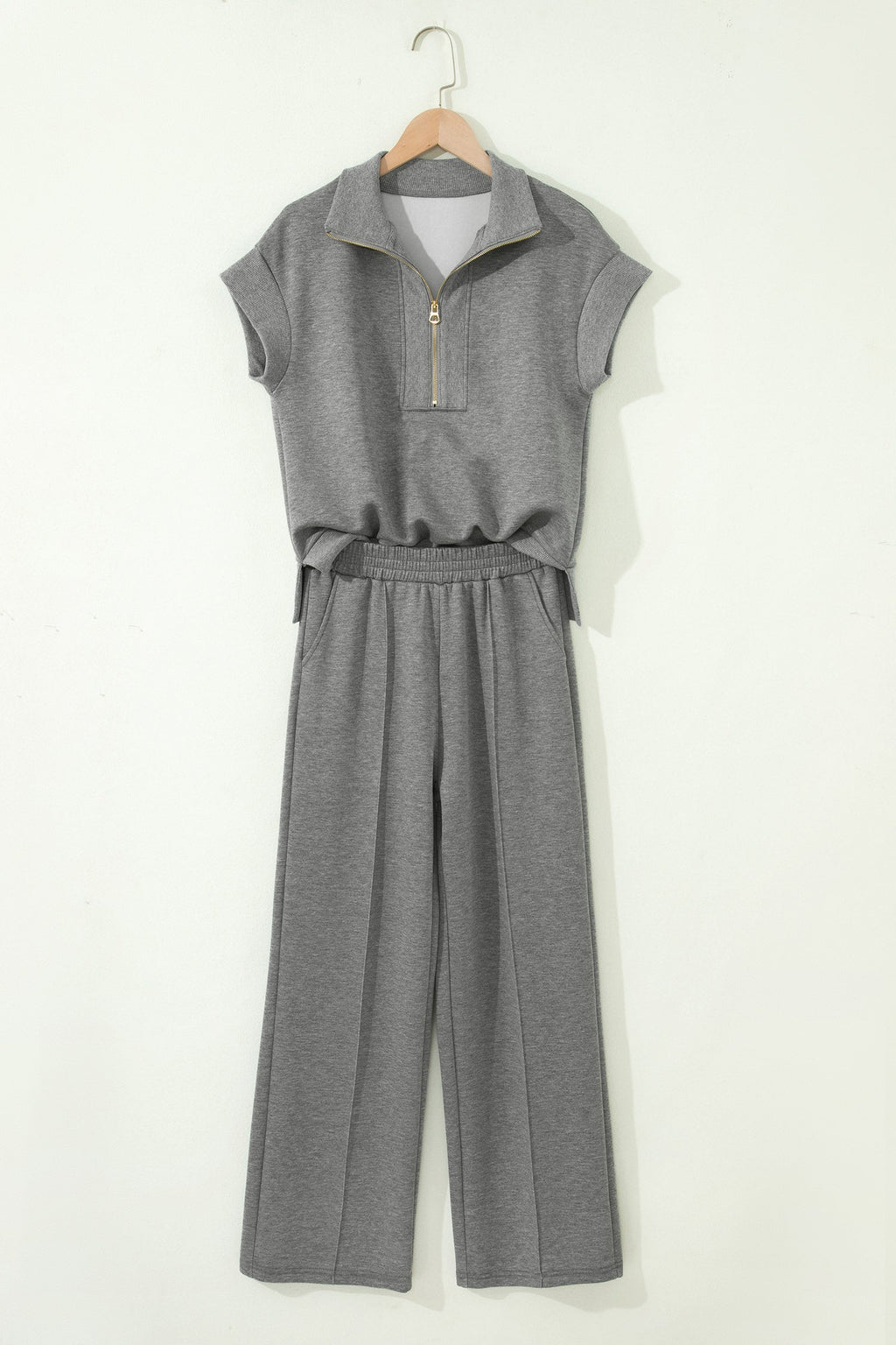 Gray Half Zip Polo Tee Casual Pant Set
