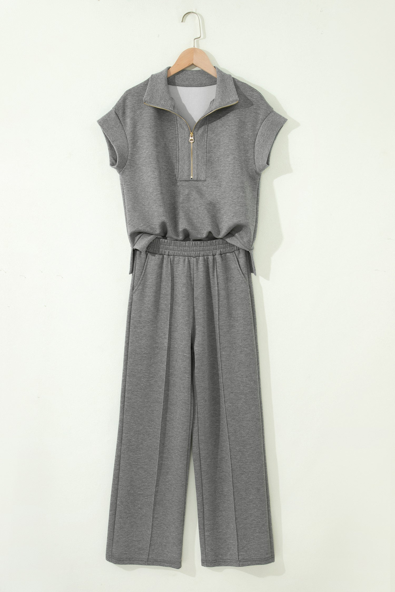 Gray Half Zip Polo Tee Casual Pant Set