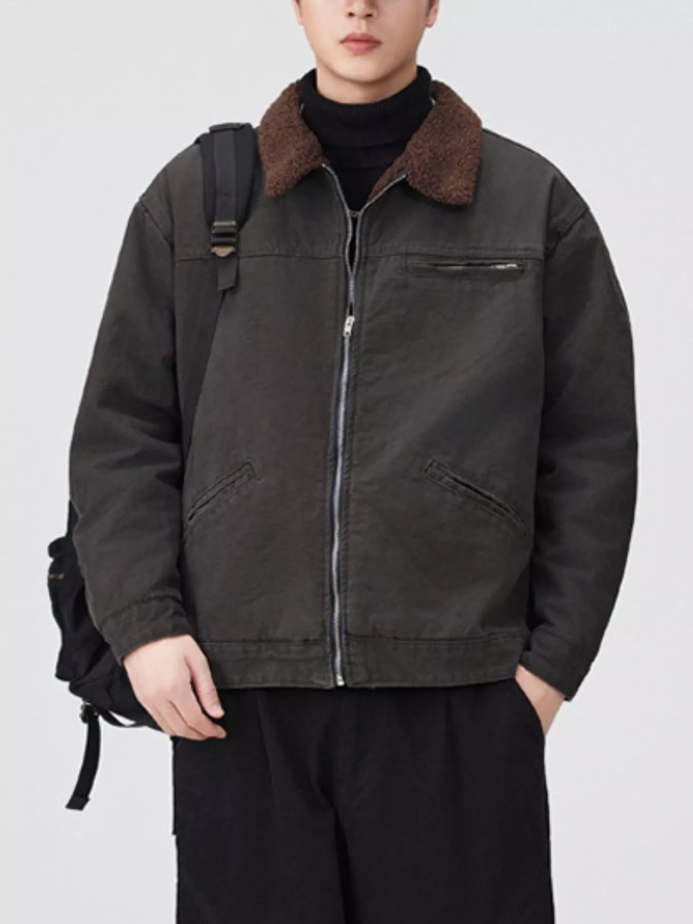 Men's Plus Size Sherpa Collar Zip Up Jacket