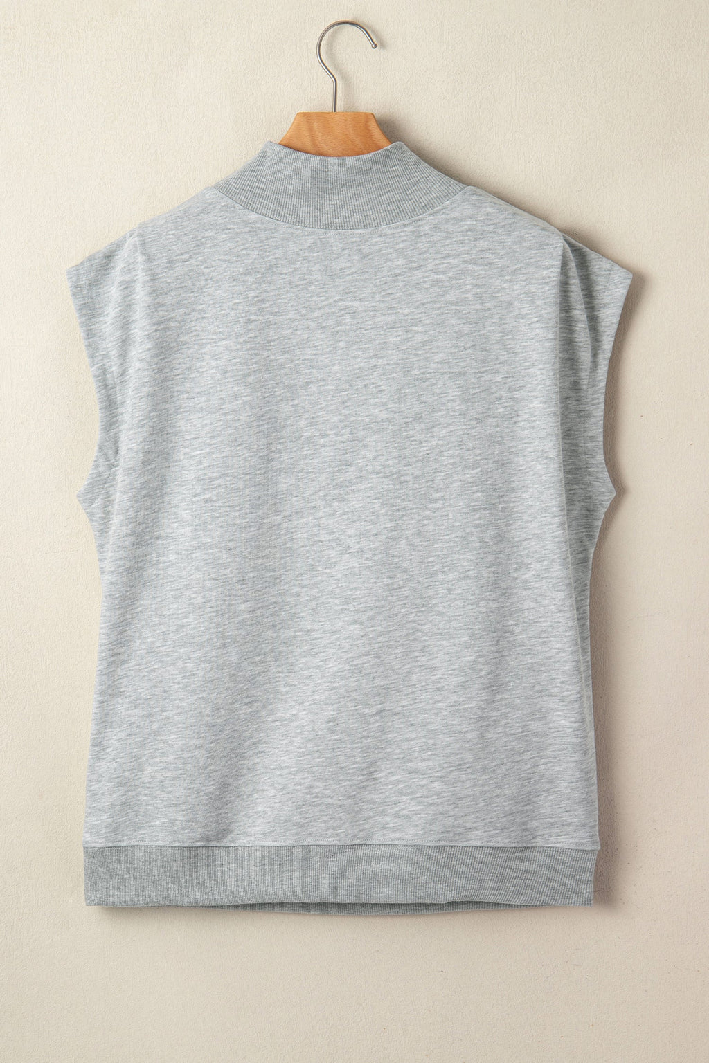 Light Grey Solid Color High Neck Cap Sleeve Loose Top