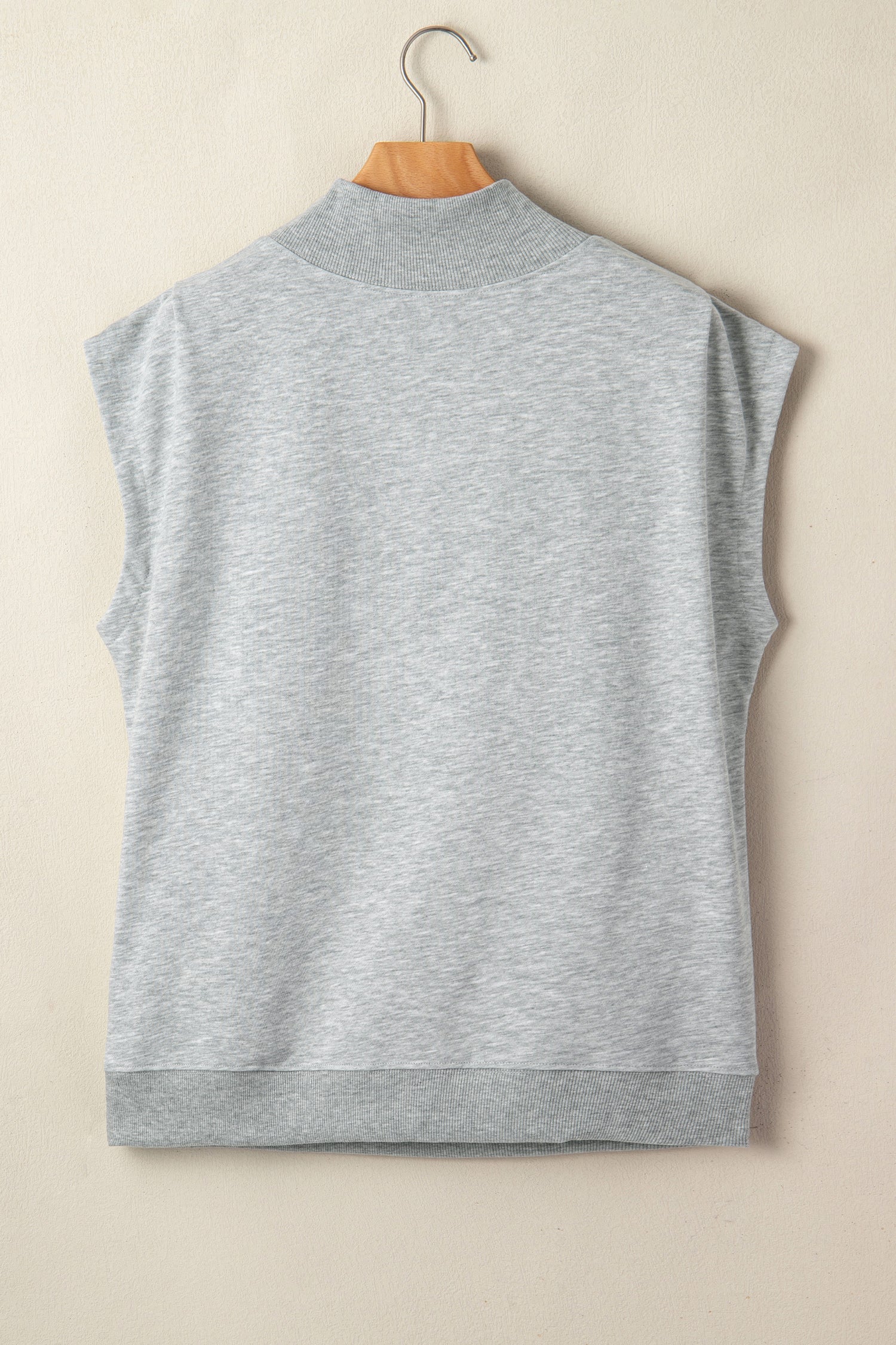 Light Grey Solid Color High Neck Cap Sleeve Loose Top