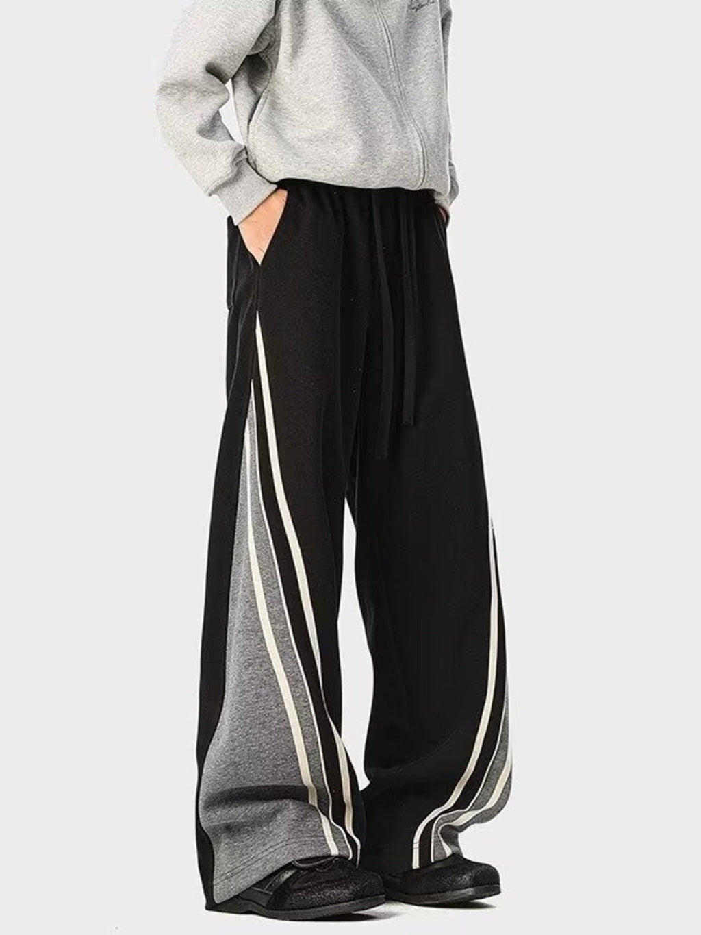 Men's Plus Size Striped Drawstring Wide Leg Casual Pants