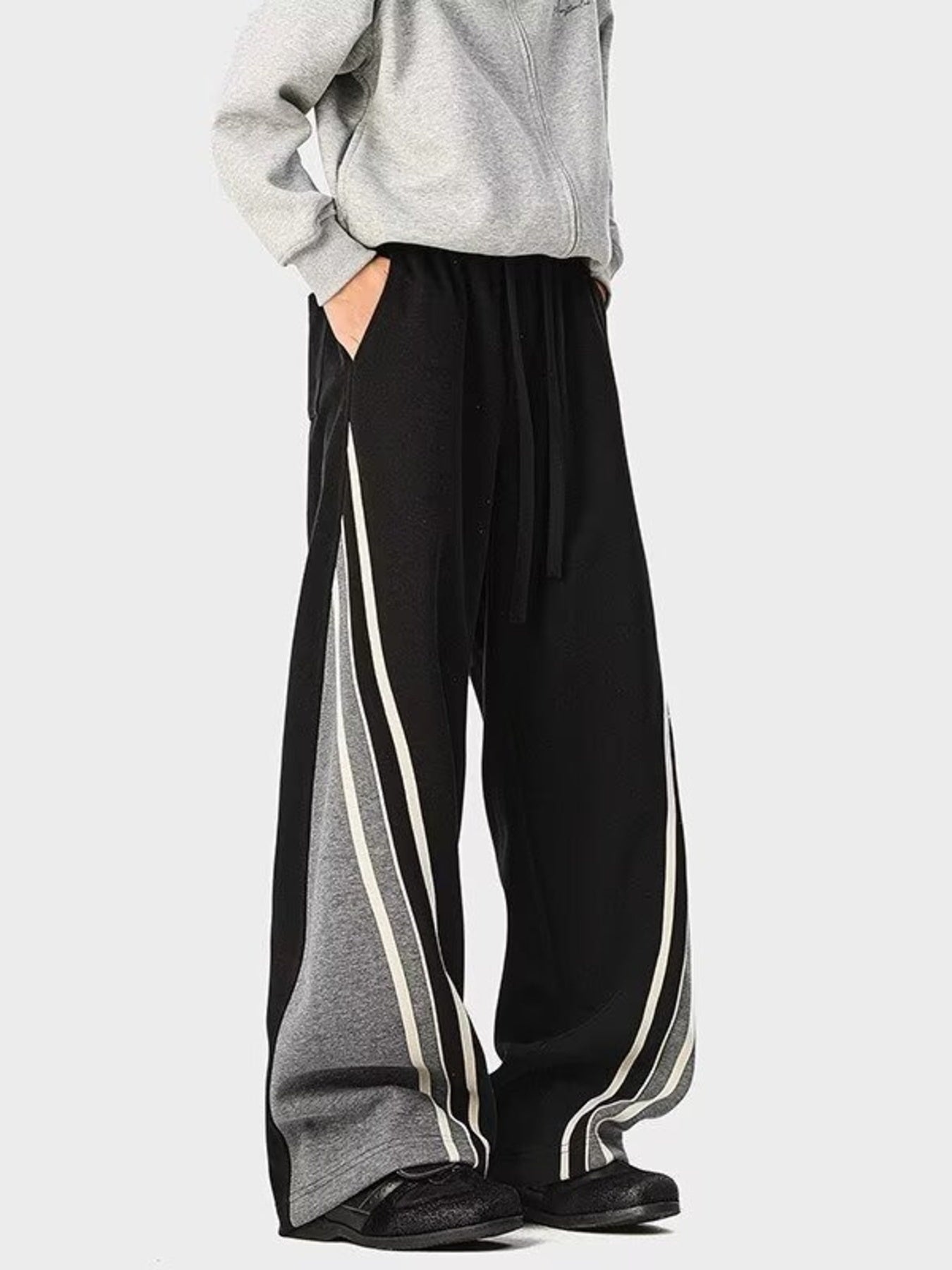 Men's Plus Size Striped Drawstring Wide Leg Casual Pants