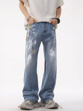Men's Full Size Artistic Splatter Print Loose Jeans Plus Size