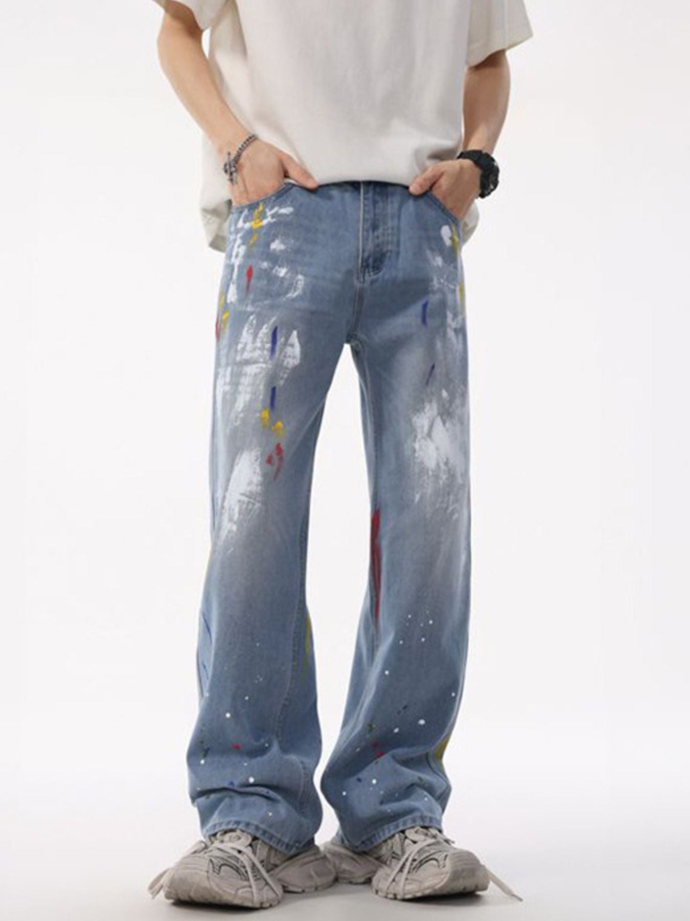 Men's Full Size Artistic Splatter Print Loose Jeans Plus Size