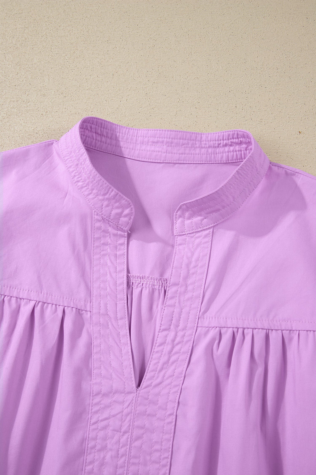 Phalaenopsis Stitched Detail V Neck Puffy Half Sleeve Blouse