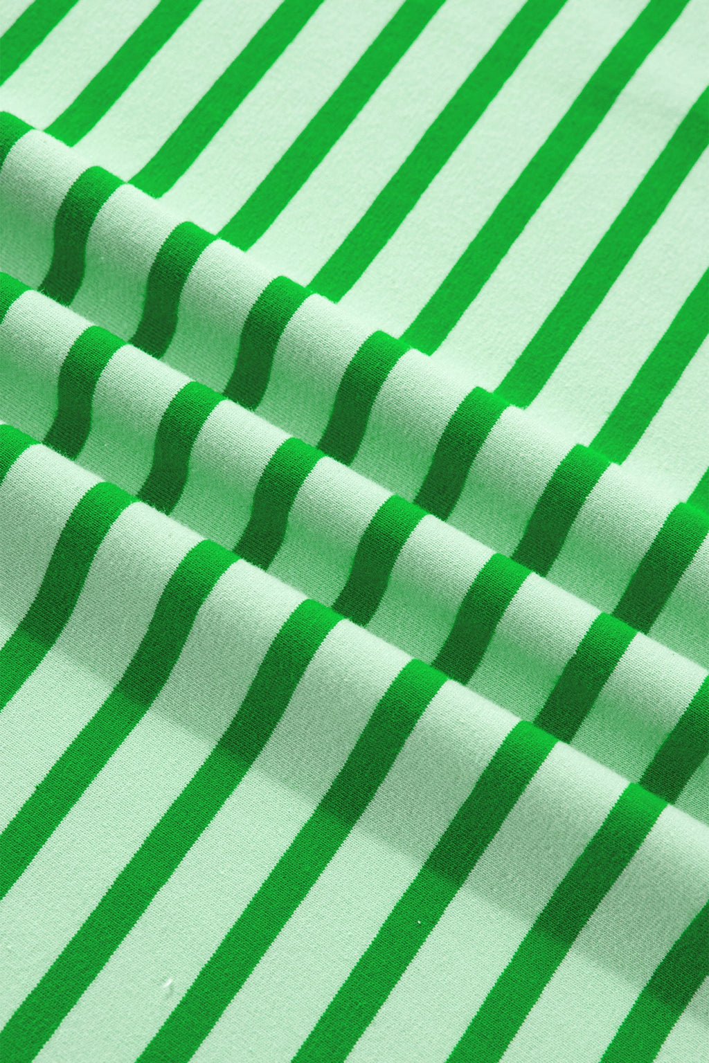 Green Stripe Scalloped Trim Round Neck T Shirt