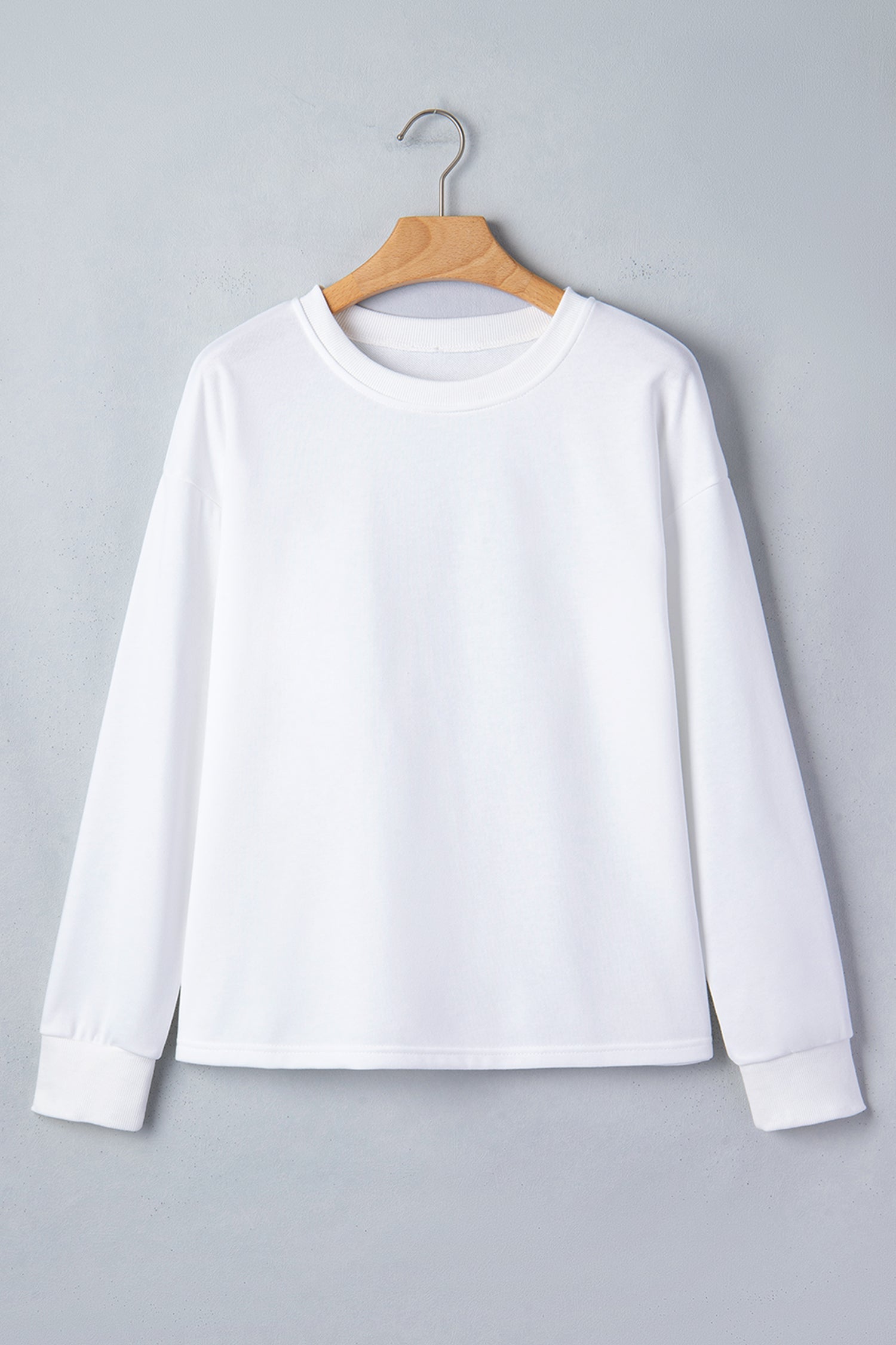 White Solid Color Dropped Shoulder Long Sleeve Top