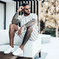 Men's Full Size Striped Casual Top and Shorts Summer Set Plus Size