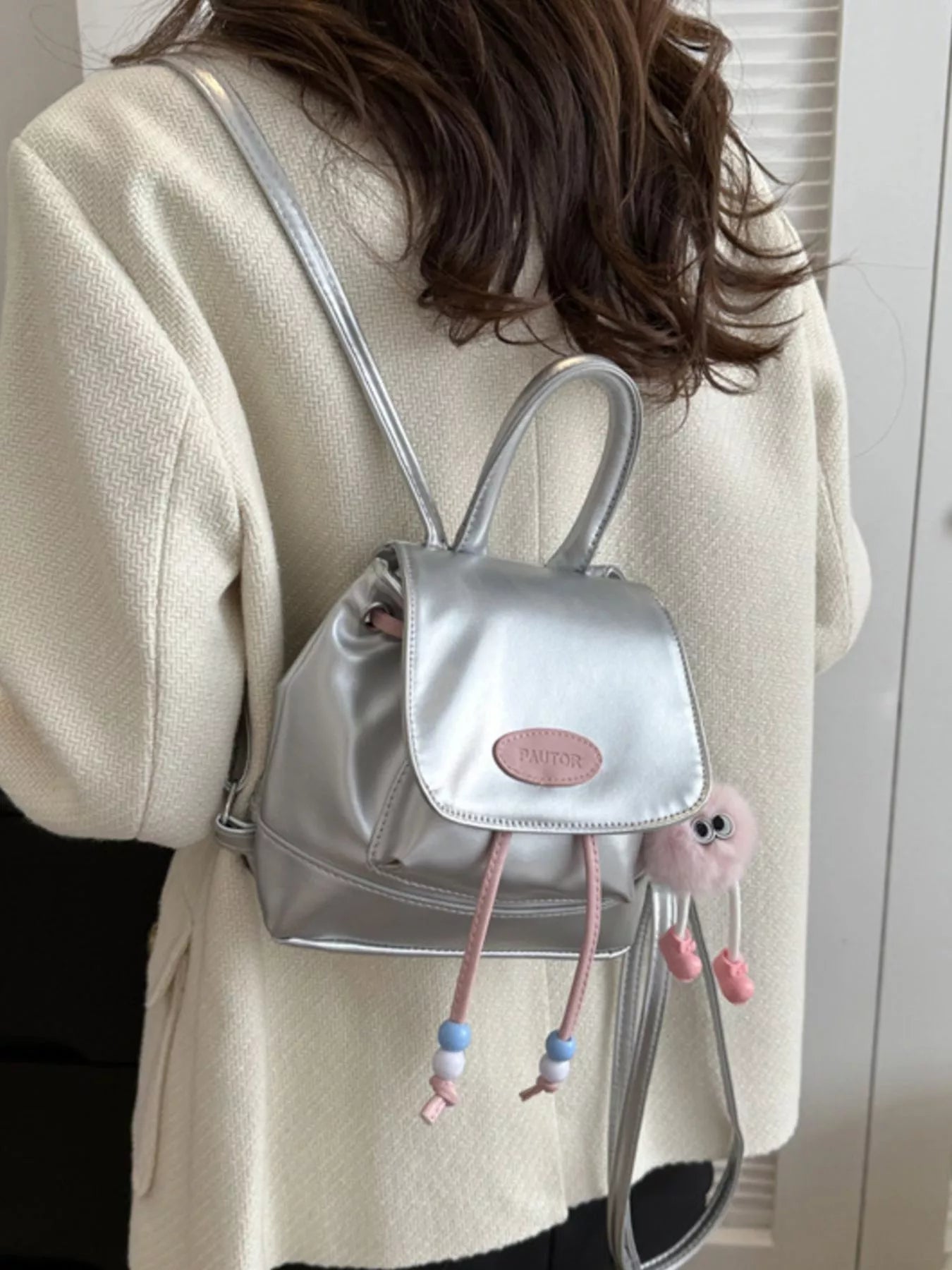 Mini Leather Drawstring Backpack Bag