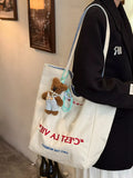 Letter Embroidered Canvas Shoulder Bag