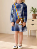 Children's Dog Striped Long Sleeve Dress