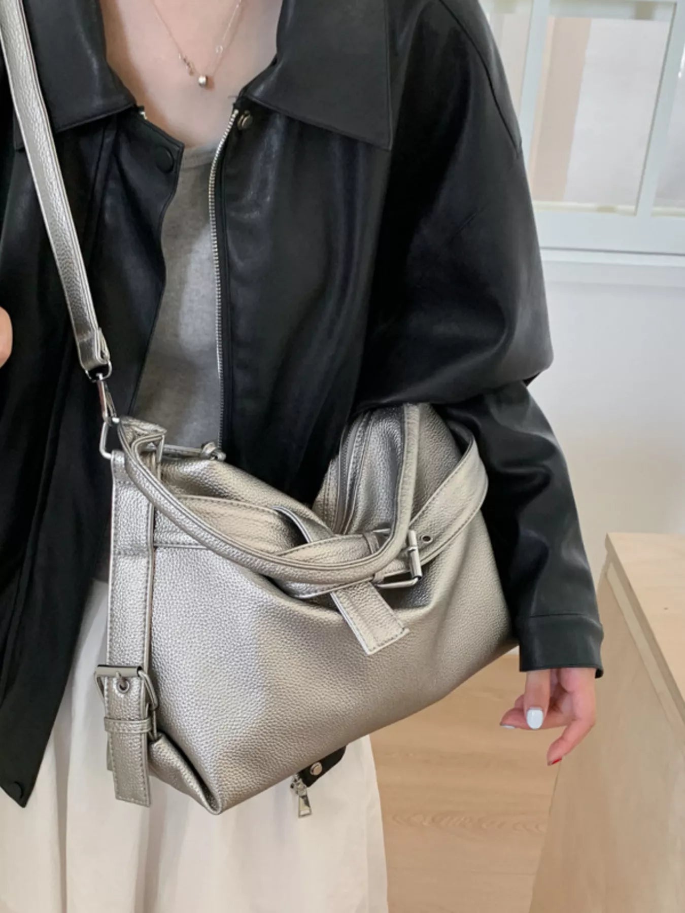 Decor Buckle Leather Shoulder Bag